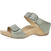 Dansko Tanya Slip-On Wedge Sandal for Women - Cushioned, Contoured Footbed for All-Day Comfort and Support - Hook & Loop Strap with Buckle Detail - Lightweight Rubber Outsole