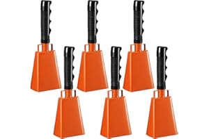 YESHONE 6 Pcs 10 Inch Cowbell with Handle Cheering Bell for Sports Events Large Noise Makers Cow bells Loud Cowbell Bulk for Football Games Party Chimes Percussion Musical Instruments(Orange)