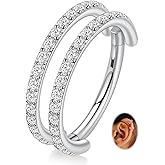 FUNLMO 316L Surgical Steel Conch Helix Piercing Jewelry Cartilage Hoop Earring Septum Ring Nose Ring Rook Lobe Daith Tragus Piercing Jewelry 16G Double/Triple Hoop