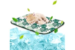 NWK Pet Cooling Mat Ice Silk Cooling Mat for Dogs & Cats Portable & Washable Pet Cooling Blanket, Car Seats, Beds for Summer (Small (20'' x 16'' x 0.3''), Green Leaf)