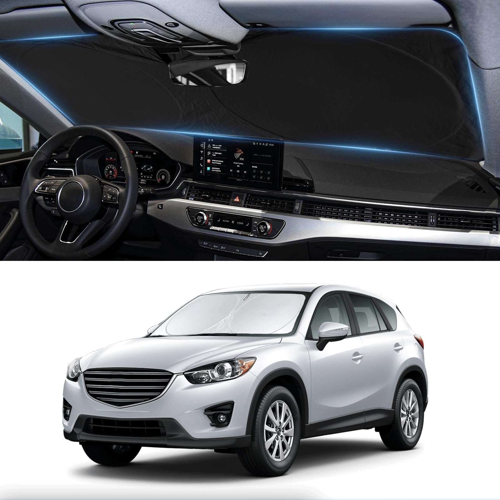 Photo 1 of Custom Fit Mazda CX5 Windshield Sunshade for Mazda CX5 CX-5 2013-2016 Accessories Front Window Shades Fit for CX5 CX-5, Sport, Touring, Grand Touring,Crossover Cover for Windshield Shade Blocks UV