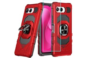 LOZEGUYC for T-Mobile Revvl 8 5G Case with 1 Pack Screen Protector,Dual Layer Hybrid Heavy Duty Defender Protection,Sleek Rugged Reinforced Cushion Corner Kickstand Shockproof Bumper Cover Red
