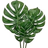 DILATATA 3 Pack Artificial Monstera Leaves with Long Stem for Vase - Fake Tropical Plants Palm Leaves Realistic Philo Turtle Leaves for Home Wedding Party Decor