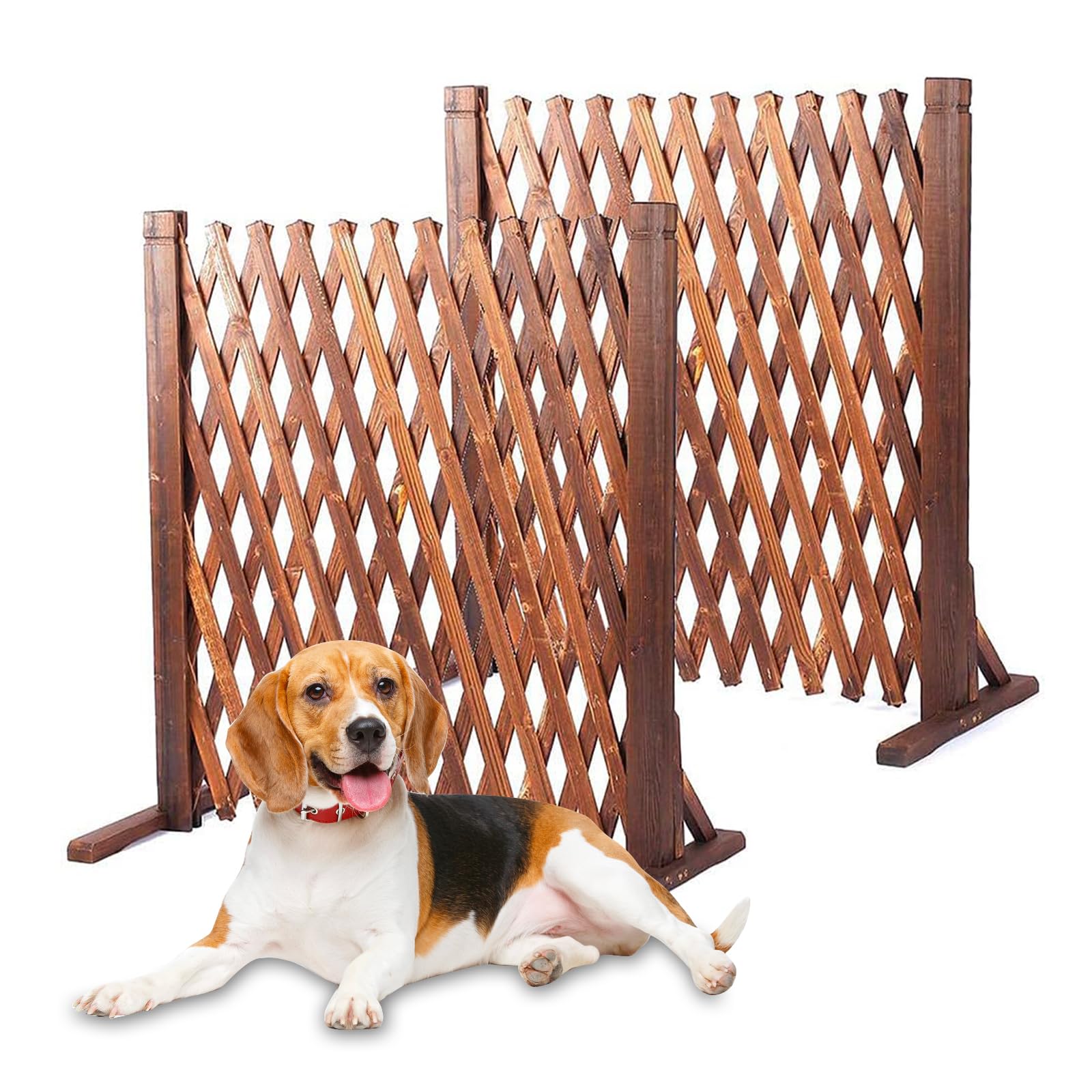 Nisorpa Expanding Fence Panels Pair, Wooden Trellis Fencing, Expandable Wood Picket Fence, Freestanding Garden Screen, Pet Dog Fence for Patio Lawn, 34-160cm Adjustable