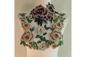 FEEPOP 1 Pair Embroidery Rose Flower Sew On Patch Dress Hat Bag Jeans Applique Crafts Clothing Accessories DIY (Light Brown)