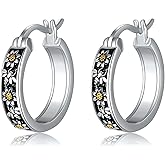 NIFUNAO Sunflower/Daisy/Cherry blossom/Lily//Rose/Ladybug/Butterfly/Feather Hoop Earrings Sterling Silver Flower Hoop Earrings Small Huggie Earrings Jewelry for Women