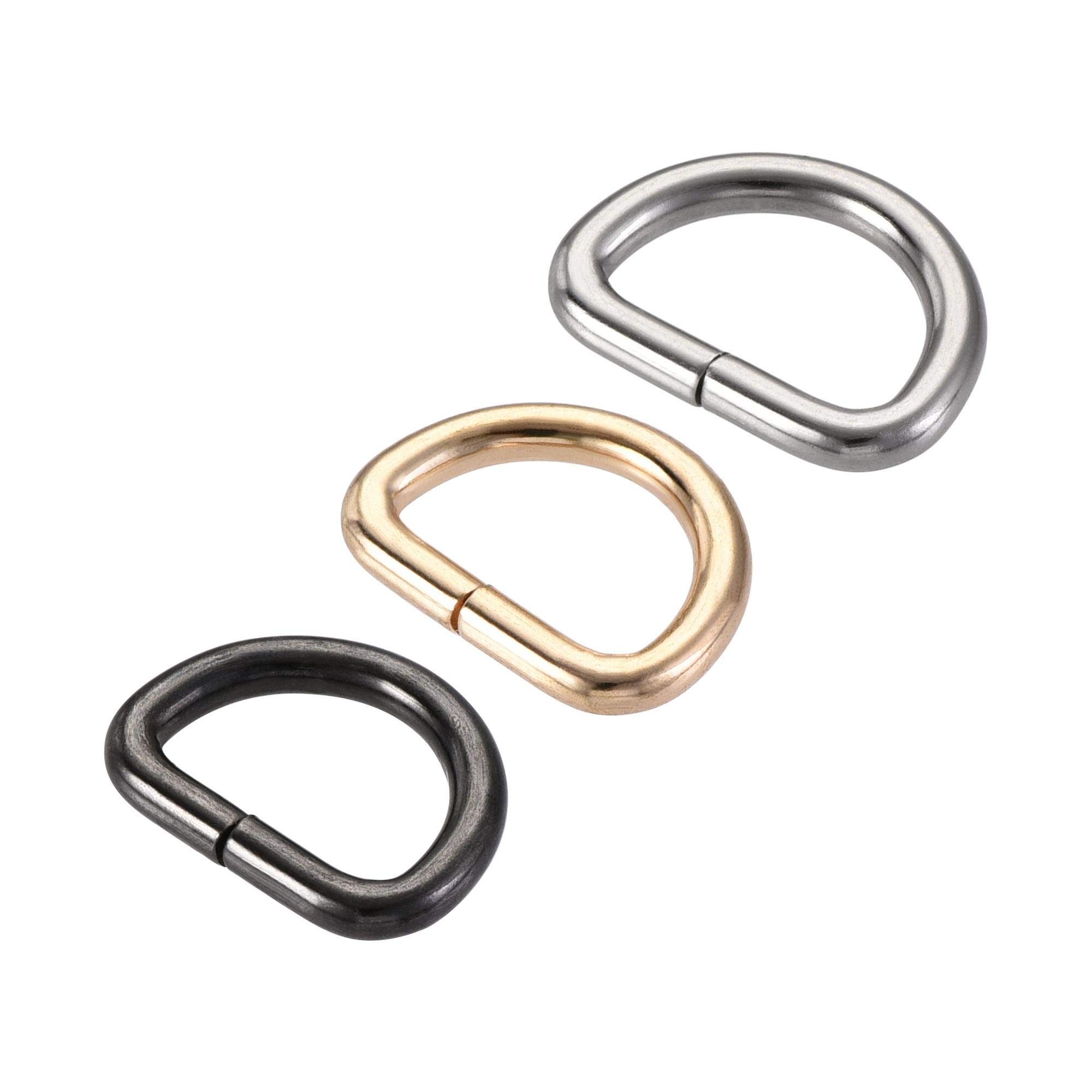 sourcing map Metal D Ring 0.79"(20mm) D-Rings Buckle for Hardware Craft DIY Gold Tone, Silver Tone, Black(Total 15pcs)