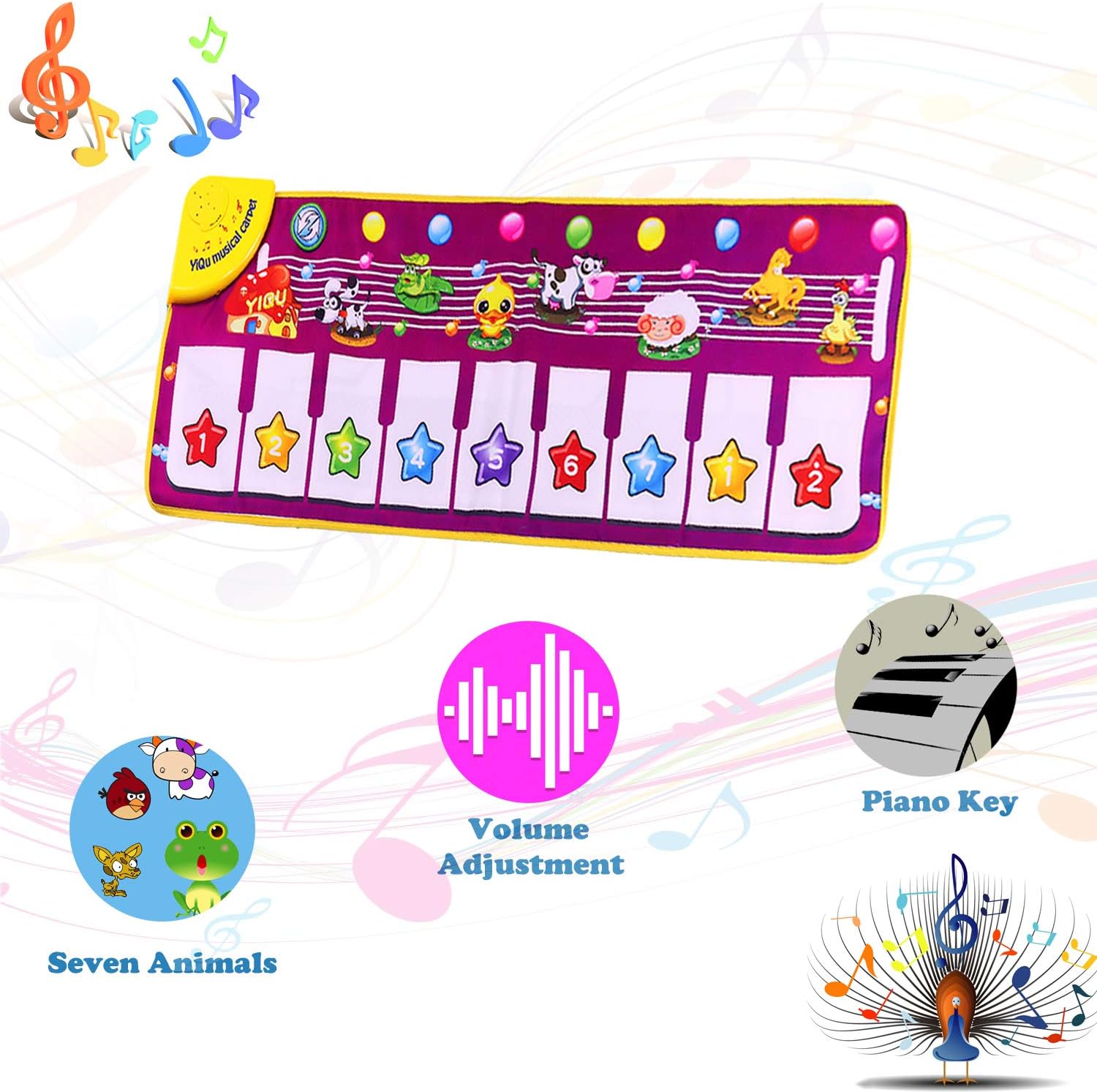 DITHIN SGDD Piano Musical Mat, Musical Piano Keyboard Dance Mat Baby Touch Play Mat Early Education Toys for Little Boys Girls Babies Toddlers Birthday Xmas Presents for 1-4 Year Old Kids: Toys & Games