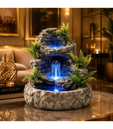 Fonte De Água Cascata Decorativa Tamanho Médio 4 Quedas Moinho