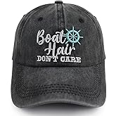 Vxchkerm Boat Hair Don't Care Hats for Men Women, Adjustable Embroidered Cotton Washed Distressed Denim Fishing Baseball Cap