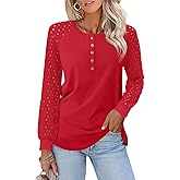 Minetom Womens Long Sleeve Shirts Lace Henley Tops Dressy Casual Blouses Fall Fashion Clothes
