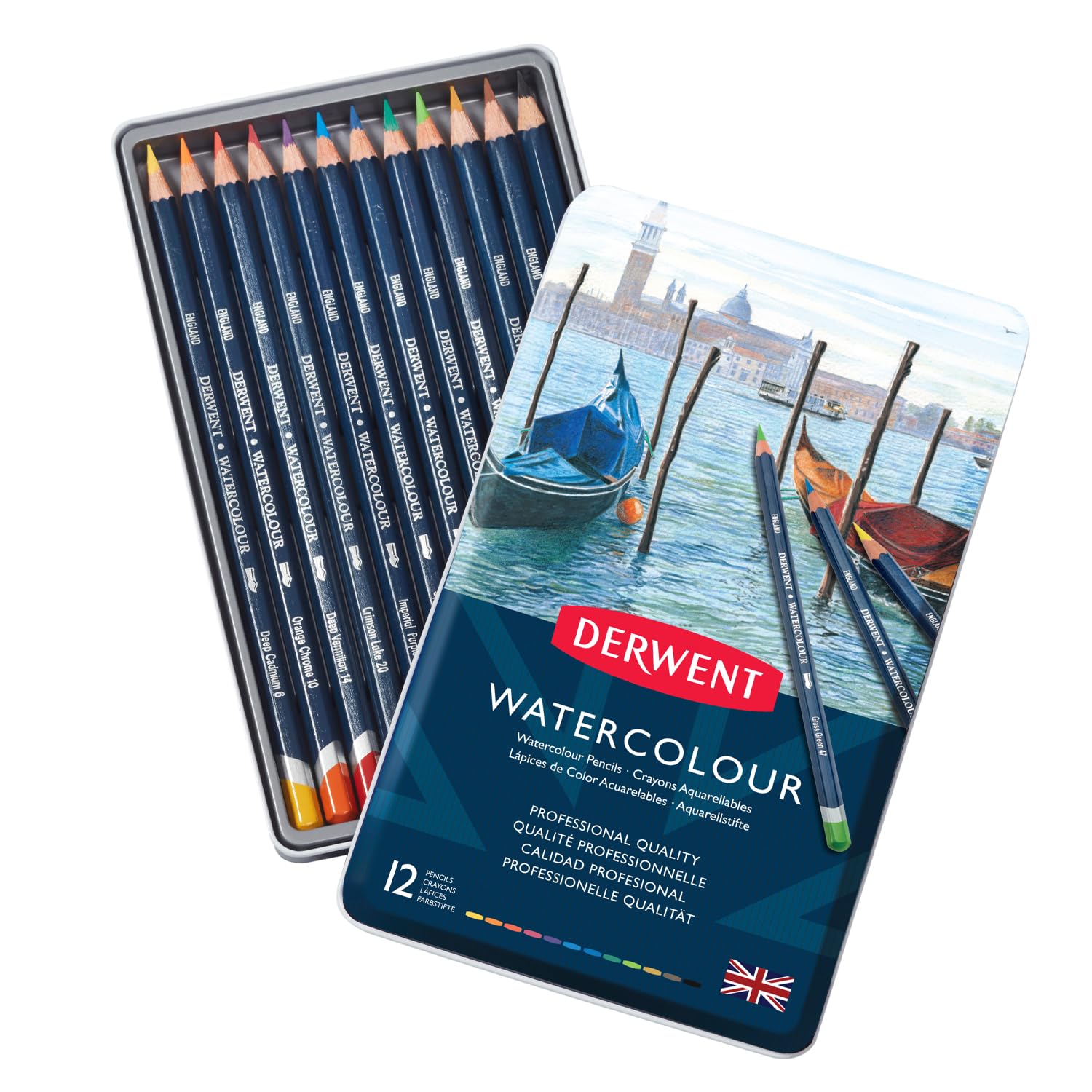 Derwent Set of 12 Watercolour Pencils With Hexagonal Barrel, Professional Quality, For Adults, Students, Amateurs & Professionals, Ideal For Painting and Drawing