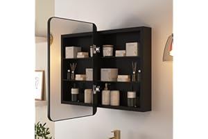 Deer Valley 16 x 24 Inch Medicine Cabinet with Mirror, Black Bathroom Mirror Cabinet, Surface Mount, Adjustable Glass Shelves, Aluminum Framed Slow-Closing Door, Dual-Sided Mirrors