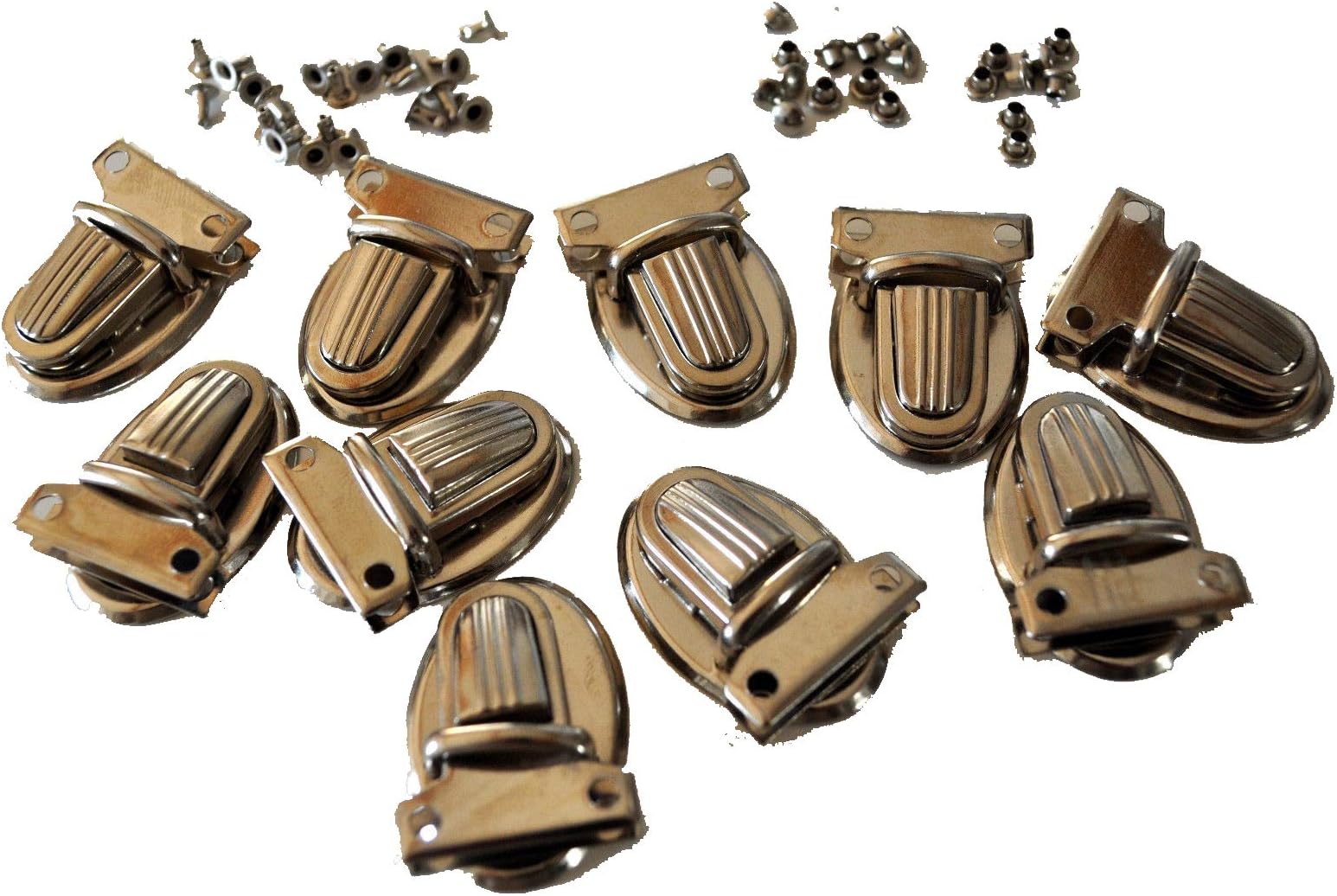 10 Sets Purse Tongue Clasps, Nickel Press Lock Thumb Catches for Wallets, Purses, Clutches, Bags and You get 40 Rivets for Fixing