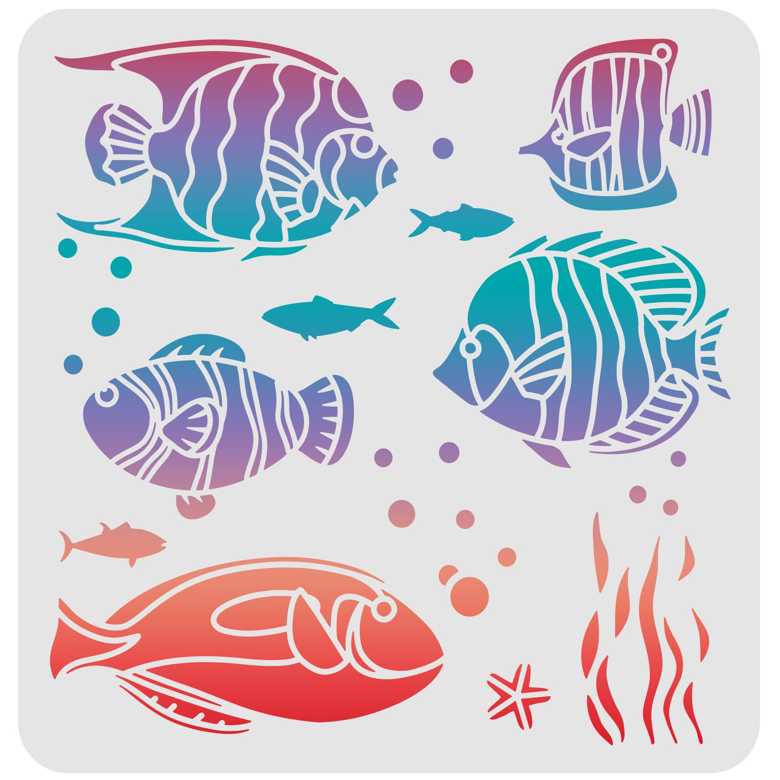 FINGERINSPIRE Tropical Fish Stencil 30x30cm Fish Stencils for Painting Reusable Sea Animal Stencil Sea Creatures Stencil for Painting on Wood Tile Paper Fabric Floor Wall