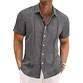 Runcati Mens Cuban Guayabera Shirts Short Sleeve Linen Casual Shirt Button Down Beach Summer Mexican Shirts