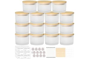 SUPMIND 4oz Candle Jars for Making Candles, 15 Pack Small Frosted Glass Empty Candle Jars with Bamboo Lids and Wick Kit, Mini Wide Mouth Candle Container Bulk, Ideal for Candle Business Owners
