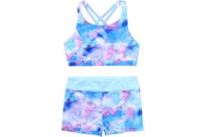 HULIJA Girls Kids Swim/Gymnastics/Ballet/Dance/Sports 2 Pcs Outfit Crop Tanks Top with Booty Shorts Tracksuit