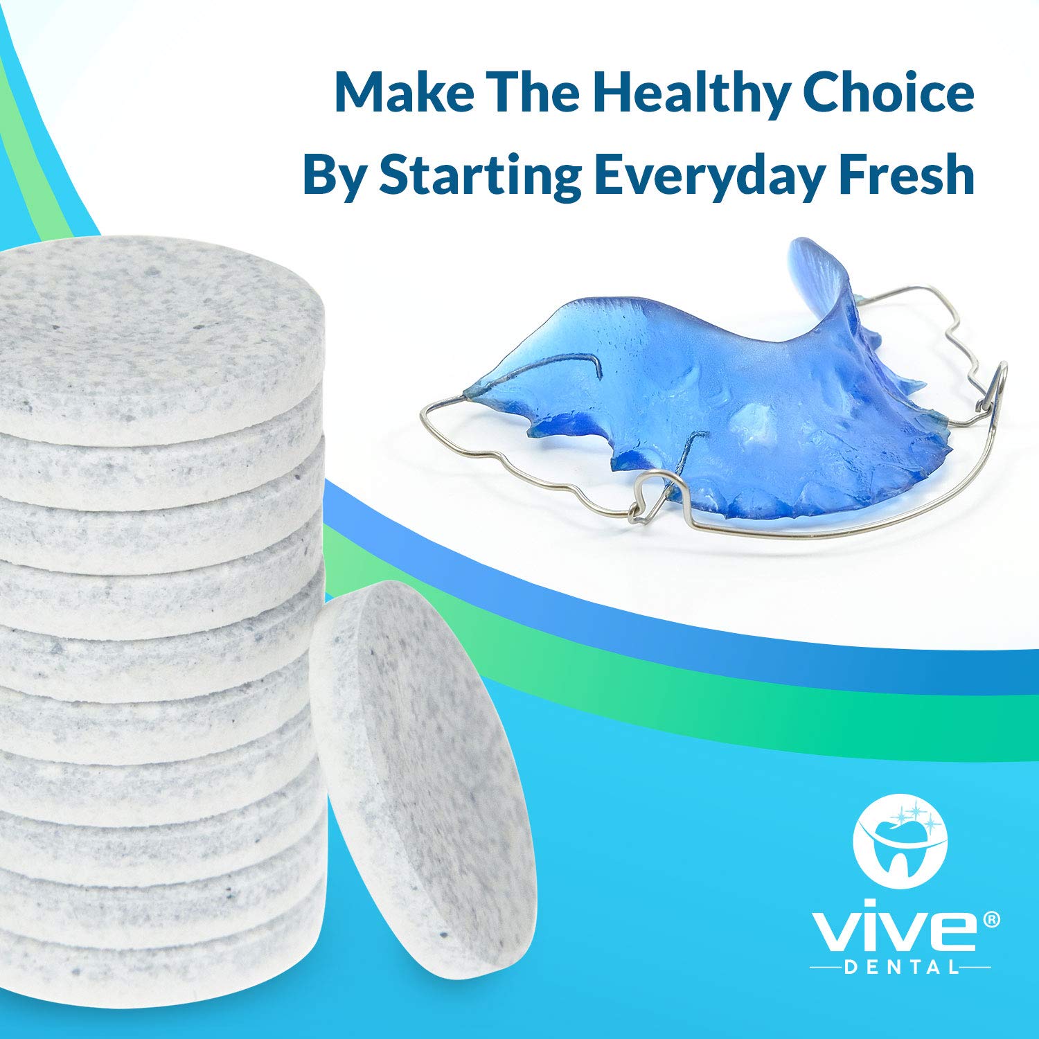 Vive Dental Retainer & Denture Cleaner Tablets (90 Ct) - For Mouthguard, Night Guard, Removable Partial or Full False Teeth - Overnight, Antibacterial Cleanse - Cleaning Removes Stains, Plaque, Odor : Beauty