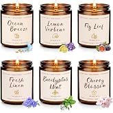 Soy Scented Candles Gift Set - 6 Pack Natural Soy Wax Long Lasting Candles | 6 fresh scents, six 7 oz jars, 42 oz total, amber glass, soy wax, cotton wicks, giftable collection