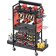 CCCEI Garage Power Tools Organizer Cart with Charging Station, Red Floor Standing Rolling Drill and Tools Battery Storage Cart on Wheels. Utility Rack Gift for Men, Husband, Father.