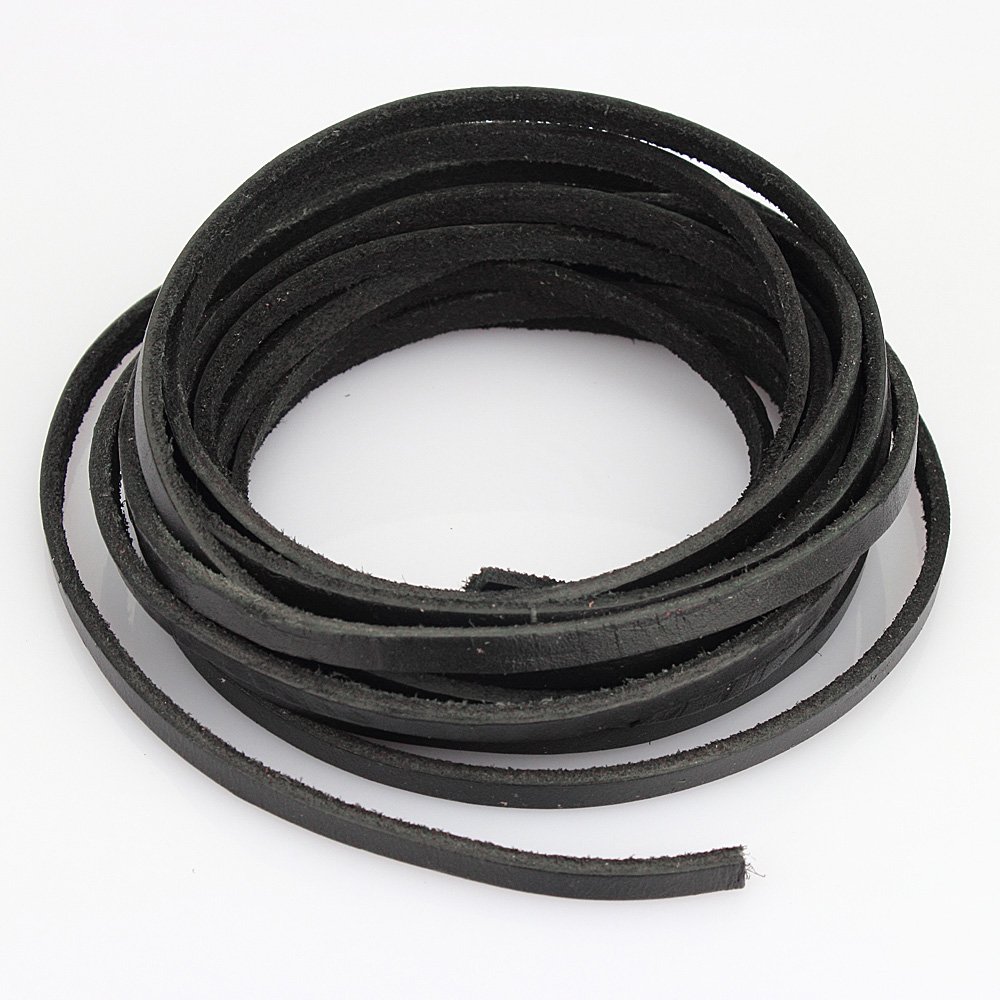 LolliBeads (TM) 5mm Flat Genuine Leather Cord Braiding String Black (2 Yards)