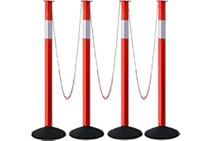 ALYOEN 4 Pack Traffic Delineator Post Cones with Weighted Base & Reflective Collars, Adjustable Orange Traffic Safety Barrier with Plastic Chains for Parking Lot Driveway Road
