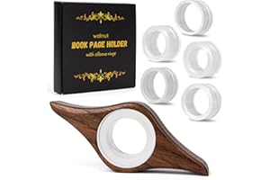 DELONIAL Book Page Holder with 5 Adjustable Rings, Handmade Natural Walnut Thumb Bookmark for Keep Book Open