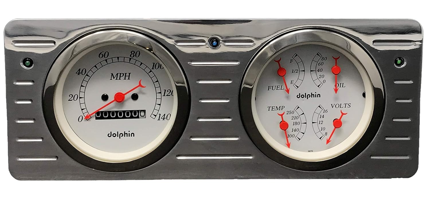 Dolphin Gauges 1940 1941 1942 1943 1944 1945 1946 1947 Ford Truck 3 3/8 Gauge Quad Style Dash Panel Insert Set Mechanical White