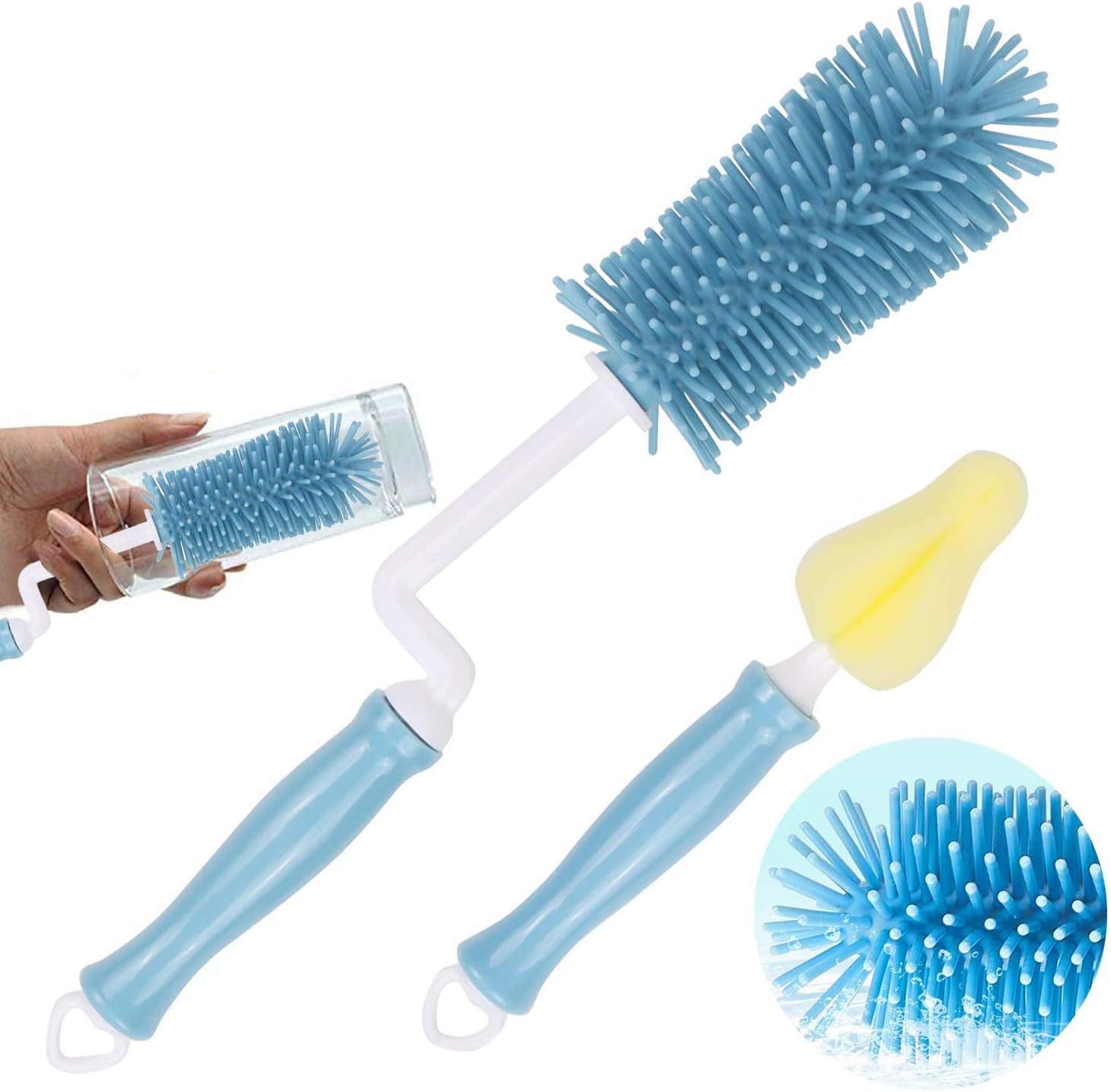 Four Heart Flaschenbürste, 2 Stück Babyflaschenbürste Reiniger 360 ° rotierenden Langen Griff, Reinigungsset für Plastikflaschen/Glasflaschen/Strohhalme