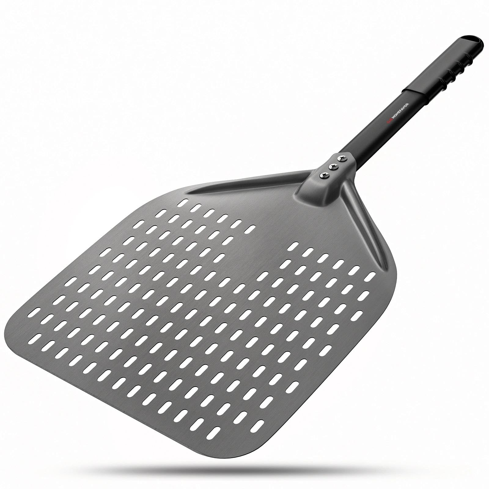 G.a HOMEFAVOR Perforierter Pizzaschieber, Pizzaschaufel aus Hart Eloxiertes Aluminium Rechteckige Professionelles Pizzaschaufel mit verlängertem Silikongriff, 30,5 x 35,6 cm, 66 cm insgesamt 4