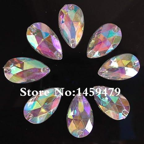 Astonish 200pcs Rhinestone zum längsten 18 x 11 mm dicken Kristallstein AB-Glas Farbe des Flatback-Nähens 2 Löcher für das Kl
