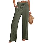 ANRABESS Womens Ribbed Knit Lounge Pajama Pants Soft Fuzzy Comfy Straight Leg Drawstring Fall Loose Pj Bottoms with Pockets