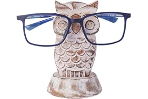 Eximious India Stocking Stuffers Wooden Owl Glasses Holder Night Stand Reading Eyeglass Retainer White Elephant Gifts for Adults Women Men Him Her Mom Dad Car Christmas Gifts