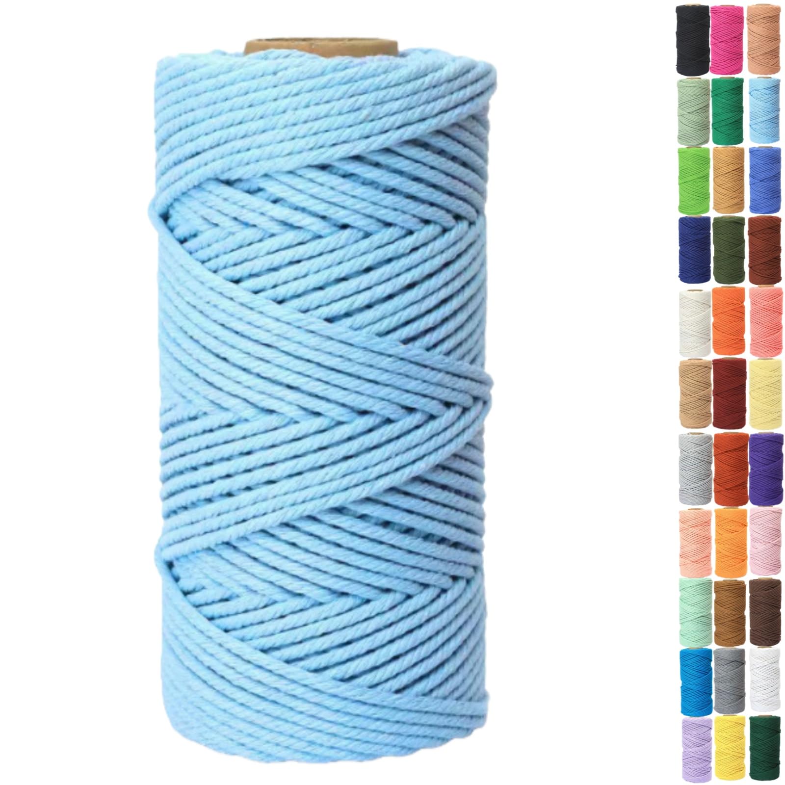Binwat Macrame Cord Thick Natural Cotton Cord DIY Crafts Yarn Thread Twisted Spool Twine String Cotton Rope for Wall Hanging,Plant Hangers,Knitting,Decorative Projects 4mm x100m (Sky blue)