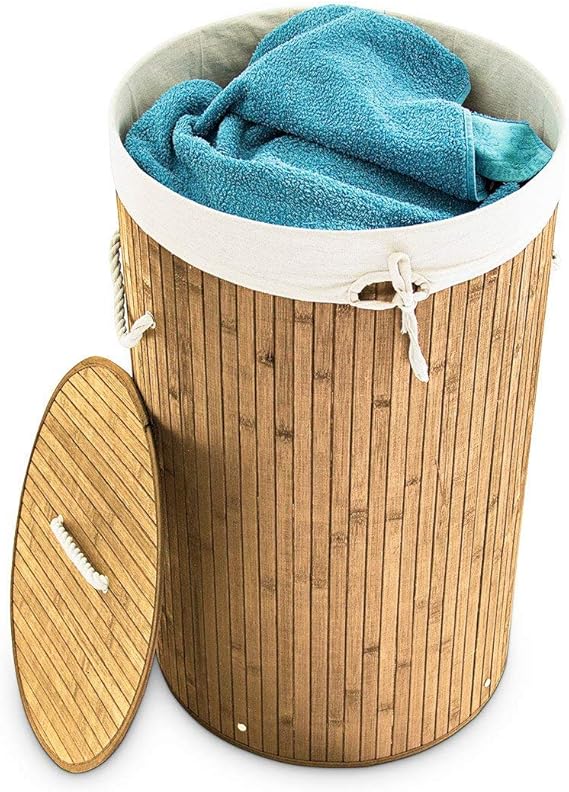 Relaxdays Wäschekorb Bambus, faltbare Wäschetonne mit Deckel, Volumen