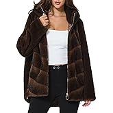 LUSI MADAM Women's Faux Fur Jacket Zip Up Faux Mink Fur Fluffy Open Front Hooded Coat Warm Fall Winter Coats with Pockets