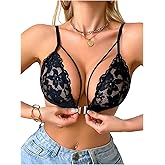 SOLY HUX Women's Lace Front Closure Bralettes Cutout Sheer Wireless Bra with Adjustable Straps