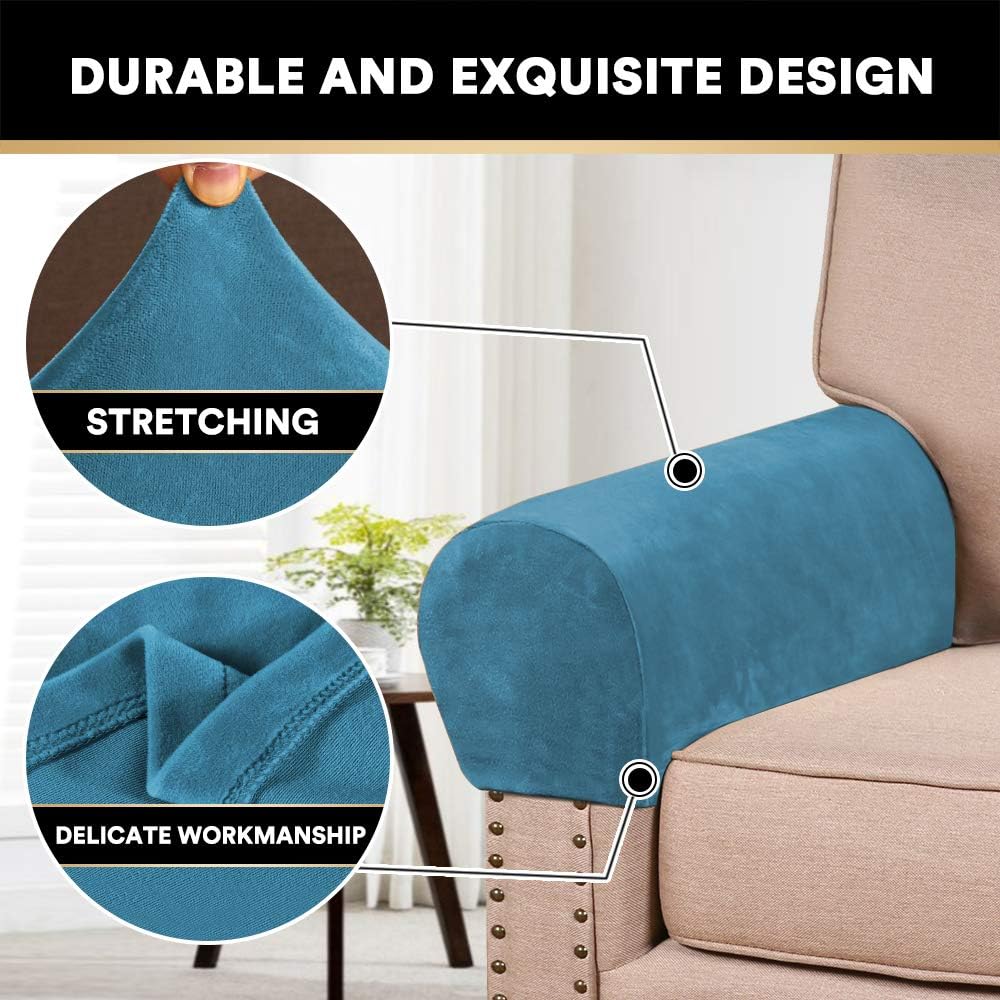 PrinceDeco Thick Velvet Stretch Armrest Covers for Chairs and Sofas Armchair Covers for Arms Couch Arm Covers Armrest Covers for Sofa Non Slip (2 Pack: Blue): Furniture & Decor