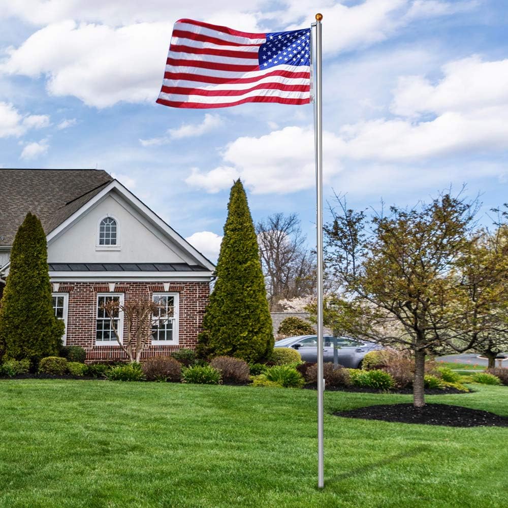 Oteymart Flagpole Sectional 16FT Outdoor Halyard Aluminum