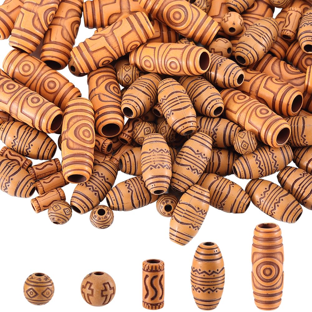 Photo 1 of SUNNYCLUE 150Pcs Imitation Wood Beads Hair Tube Beads Wooden Ball Round Oval Tubular Acrylic Braid Dreadlock Big Hole Loose Beads for Braids DIY Decorations Bracelet Necklace Sweater Chain Beginners