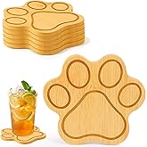 Bamboo Paw Shaped Coasters Set of 6, Natural Eco-Friendly Drink Coasters – Non-Slip & Heat-Resistant Cup Mats for Coffee, Tea, Beer, Home & Office Gift