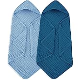 MIGIOL Muslin Baby Towels 100% Cotton ,Super Soft Muslin Baby Bath Towel - 32 x 32 Inches, Suitable for Newborn and Young Children up to 3 Years Old. (Light Blue & Dark Blue)