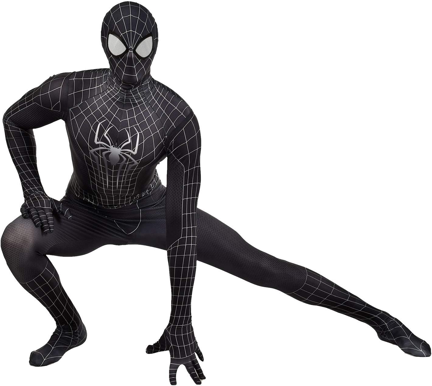 Black Spider-Man Cosplay Costume Mask with Lense Man Halloween Party Bodysuit