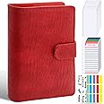 LINTRU Budget Binder with Zipper Envelopes, Budget Book with Cash Envelopes, Premium Pu Leather A6 Binder with Expense Budget Sheets and Stickers, Savings Binder for Budgeting (Classic Red)