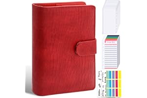 LINTRU Budget Binder with Zipper Envelopes, Budget Book with Cash Envelopes, Premium Pu Leather A6 Binder with Expense Budget Sheets and Stickers, Savings Binder for Budgeting (Classic Red)