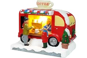MOMENTS IN TIME Christmas Coffee Truck Village Scene Lighted LED Holiday Decor Battery Operated Hand-Painted Polyresin Coffee Stand