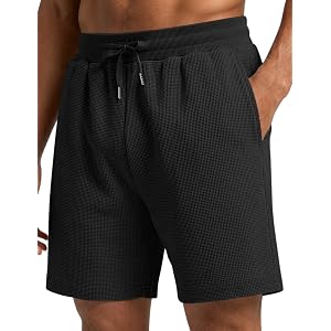 Ugerlov Men's Waffle Shorts 7 Inch Cotton Drawstring Lounge SweatShorts | Casual Baggy Running Gym Sweat Shorts Summer Beach