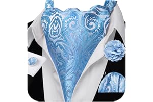 Ailisus Cravat Tie and Lapel Pin Set Mens Solid Color Paisley Ascot Silk Handkerchief Cufflinks Wedding