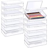 Mooliwe 12 Pcs Clear Double Layer Large Capacity Pencil Box, Plastic Hard Pencil Case with Snap Lid, Crayon Storage Stackable Box for School Classroom Home Office Supplies(Transparent)